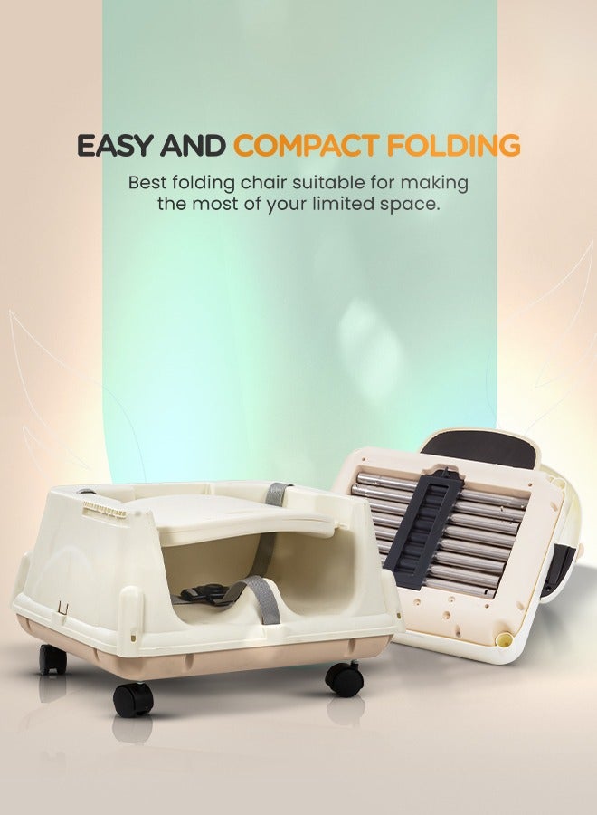 BAYBEE 4 In 1 Baby High Chair for kids With Adjustable Height, Footrest, Tray And Belt For 6 Months to 3 Years Beige - Image 5