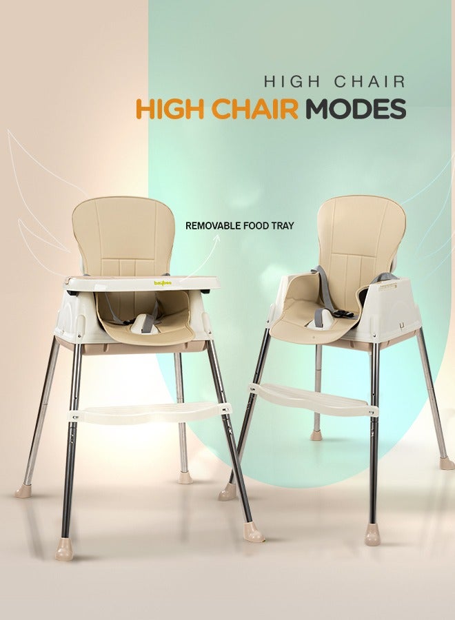 BAYBEE 4 In 1 Baby High Chair for kids With Adjustable Height, Footrest, Tray And Belt For 6 Months to 3 Years Beige - Image 2