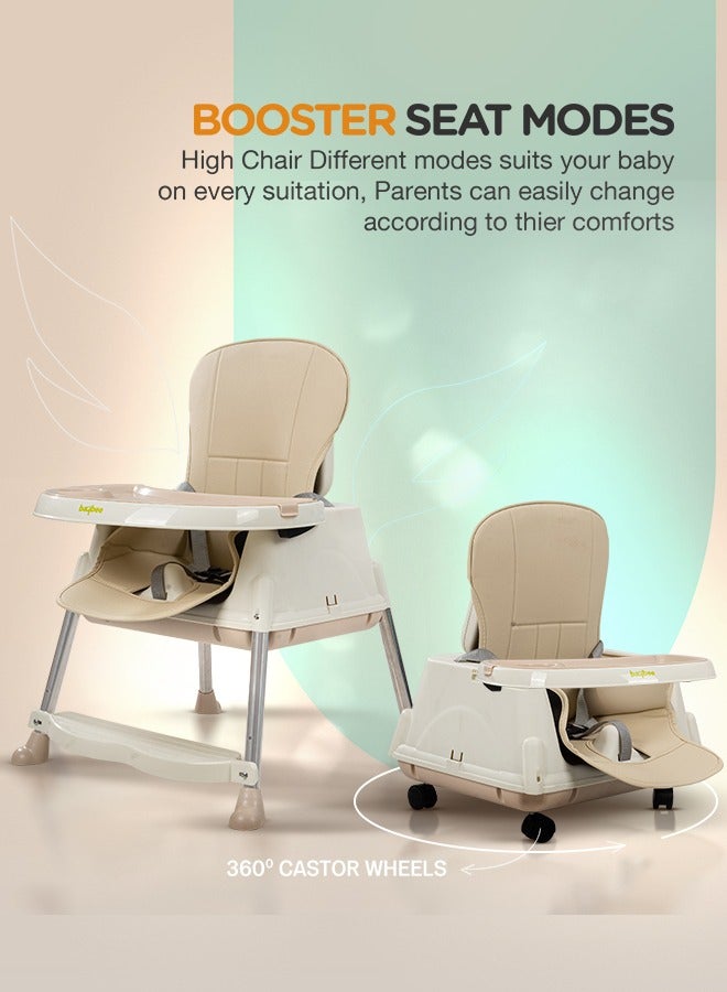 BAYBEE 4 In 1 Baby High Chair for kids With Adjustable Height, Footrest, Tray And Belt For 6 Months to 3 Years Beige - Image 3