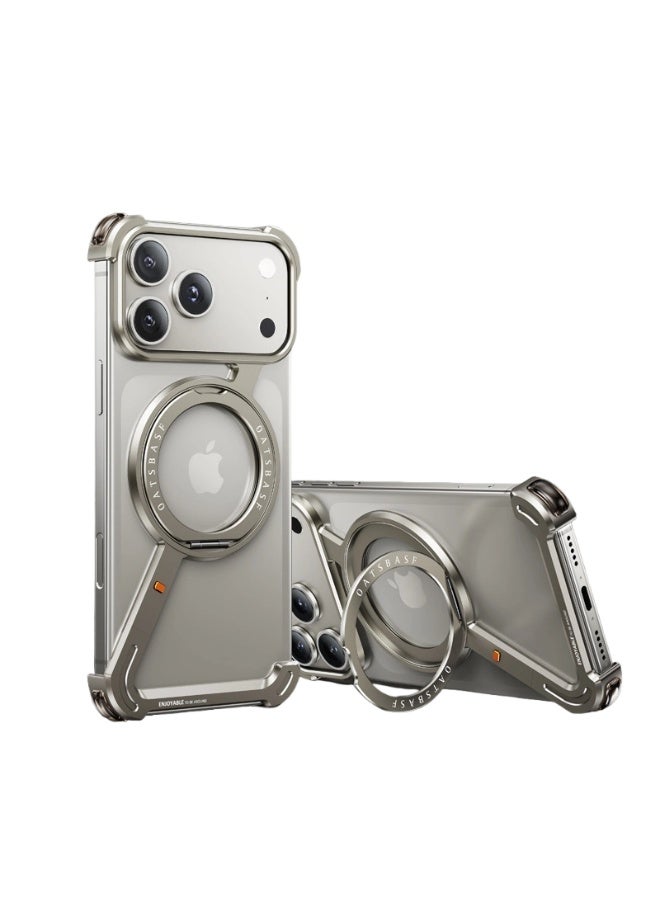 general Metal frame mobile phone case with magnetic bracket suitable for iPhone 17ProMax/17Pro - Image 1