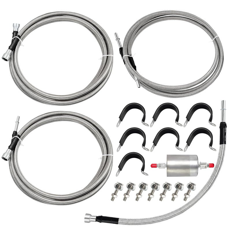 JkorkM Fuel Line 819840 Compatible with 19992003 Chevy Silverado 1500 2500 HD 3500 GMC Sierra 1500 2500 HD 3500819840 Flexible Stainless Steel Braided Fuel Hose Set OE819840 15043857 15765803 - Image 2