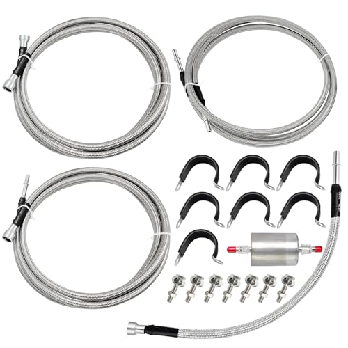 JkorkM Fuel Line 819840 Compatible with 19992003 Chevy Silverado 1500 2500 HD 3500 GMC Sierra 1500 2500 HD 3500819840 Flexible Stainless Steel Braided Fuel Hose Set OE819840 15043857 15765803 - Image 1