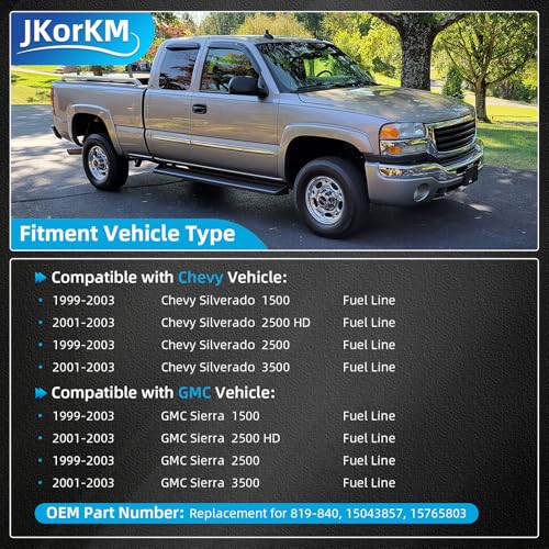 JkorkM Fuel Line 819840 Compatible with 19992003 Chevy Silverado 1500 2500 HD 3500 GMC Sierra 1500 2500 HD 3500819840 Flexible Stainless Steel Braided Fuel Hose Set OE819840 15043857 15765803 - Image 3