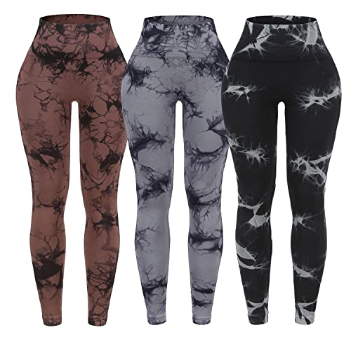 OVESPORT 3 Pack Tie Dye Seamless High Waisted Workout Leggings for Women Scrunch Butt Lifting Yoga Gym Athletic Pants - Image 1