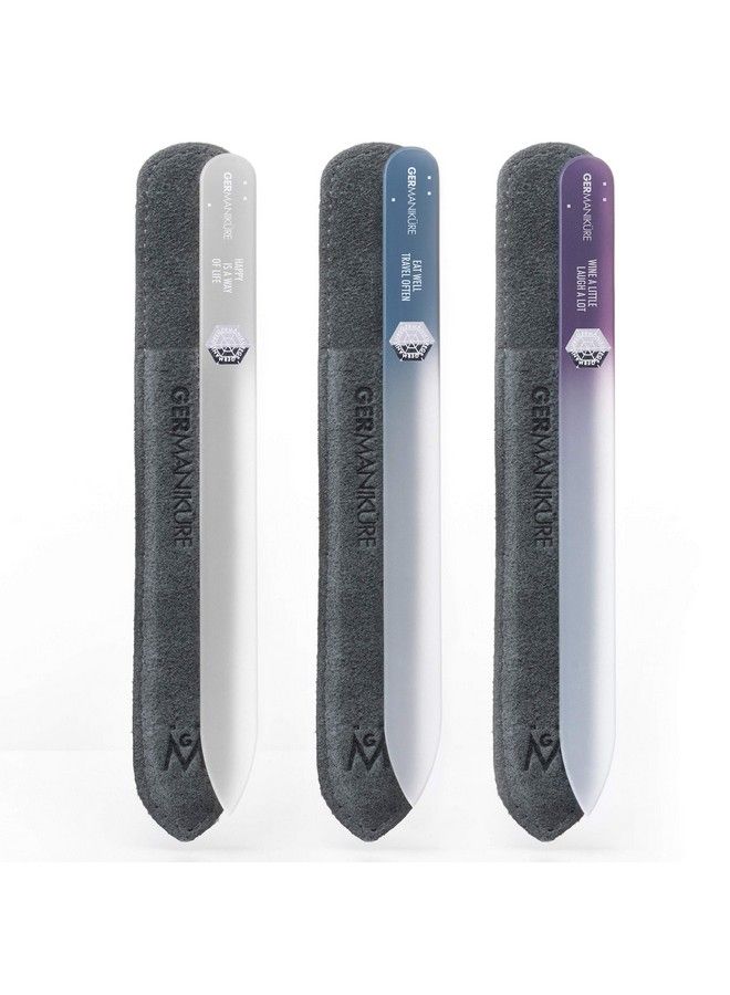 GERmanikure Czech Crystal Glass Nail File 3 Pack In Suede Leather Case Professional Manicure & Pedicure Products For Smooth Easy Shaping Of Natural Nails - Image 1
