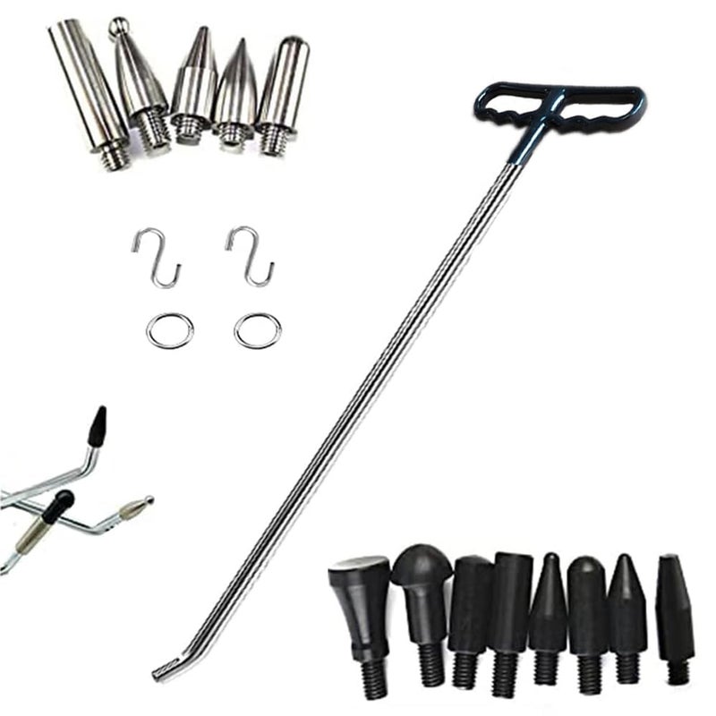 Houshan Paintless Dent Repair Tools 1 Pieces of Dent Removal Rods with Awl Head Dent Hail Repair Tools Paintless Dent Removal Kit Car Auto Body Dent Removal of Hail Dents and Door Ding 16PCS