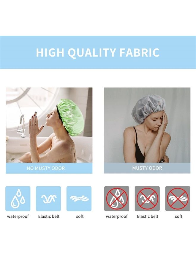Shower Cap,4-Pack Large Shower Caps for Women Long Hair, Premium Soft Silky Satin Reusable Hair Cap For All Hair Lengths And Big Hairstyles