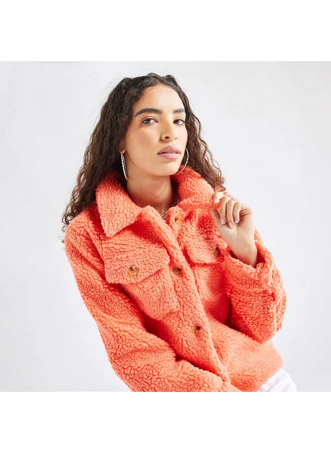 FAV Textured Jacket with Long Sleeves and Pockets