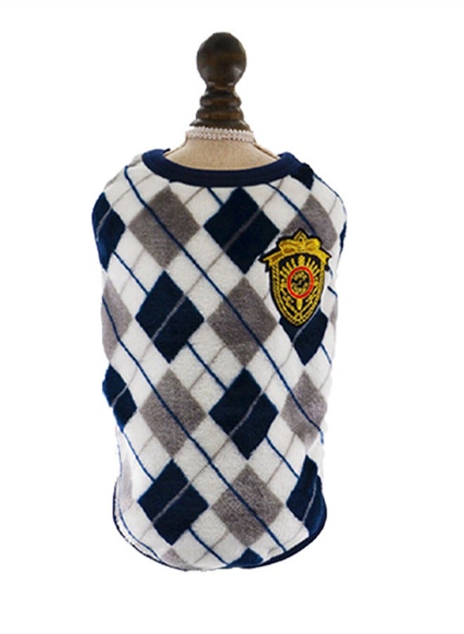 Loquat ملابس حيوانات أليفة إنجليزية من فانيلا دافئة ناعمة بتصميم ماسي أزرق - Image 1