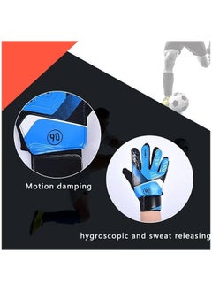Best A Pair Kids Goalkeeper Gloves Finger Protection Latex Soccer Goalie Gloves Teenagers Breathable Sports Hand Protection and Collision Prevention Latex+PU Gloves 6# Blue/Black/Beige  - Image 3