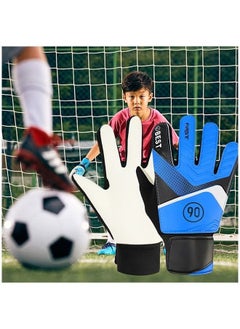 Best A Pair Kids Goalkeeper Gloves Finger Protection Latex Soccer Goalie Gloves Teenagers Breathable Sports Hand Protection and Collision Prevention Latex+PU Gloves 6# Blue/Black/Beige  - Image 4