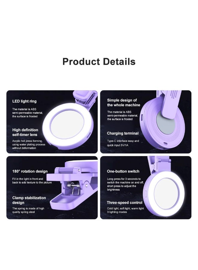 Bukela Clip-on Selfie Ring Light for Phone with Selfie Mirror 3 Light Modes 180° Rotatable Portable Selfie Fill Light Replacement for iPhone 15/14/13/12 Android Smartphone Vlog Live Streaming Make Up - Image 3