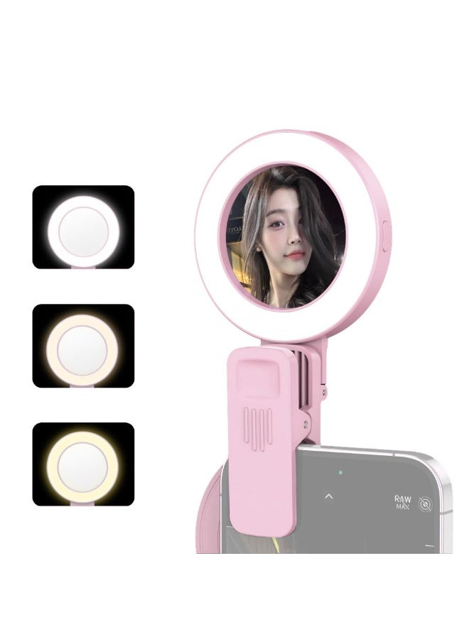 Bukela Clip-on Selfie Ring Light for Phone with Selfie Mirror 3 Light Modes 180° Rotatable Portable Selfie Fill Light Replacement for iPhone 15/14/13/12 Android Smartphone Vlog Live Streaming Make Up - Image 2
