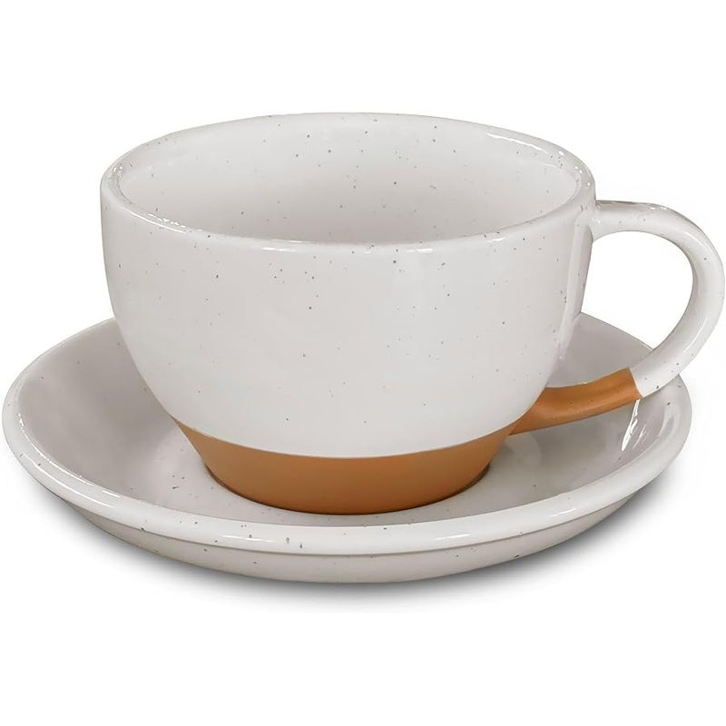 Mora Ceramic Latte Art Mug With Saucer - 10.5 oz, Round Bottom For Perfect Pours - Cafe Cups for Cappuccino, Espresso, Coffee, Tea etc - Porcelain Set for Baristas, Great Gift - Vanilla White - Image 1