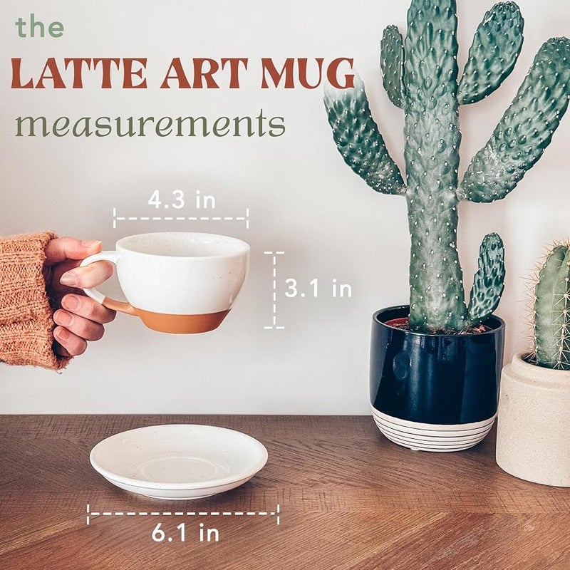 Mora Ceramic Latte Art Mug With Saucer - 10.5 oz, Round Bottom For Perfect Pours - Cafe Cups for Cappuccino, Espresso, Coffee, Tea etc - Porcelain Set for Baristas, Great Gift - Vanilla White - Image 2