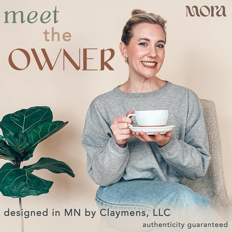 Mora Ceramic Latte Art Mug With Saucer - 10.5 oz, Round Bottom For Perfect Pours - Cafe Cups for Cappuccino, Espresso, Coffee, Tea etc - Porcelain Set for Baristas, Great Gift - Vanilla White - Image 3