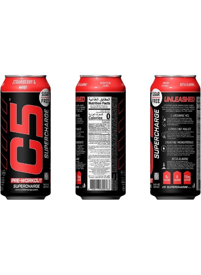 C5 Energy Drink Supercharge Strawberry & Kiwi Pre-Workout