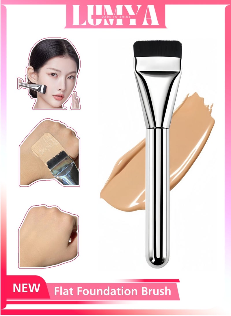 لوميا فرشاة مكياج،فرشاة كريم أساس مسطحة رفيعة للغاية، فرش مكياج للوجه لكريم الأساس السائل والكونسيلر والكريم والأقنعة، فرش ميك اب على شكل ملعقة، فرش ميكب شعيرات صناعية ناعمة عالية الكثافة، محمولة وسهلة التنظيف (فضي) - Image 1