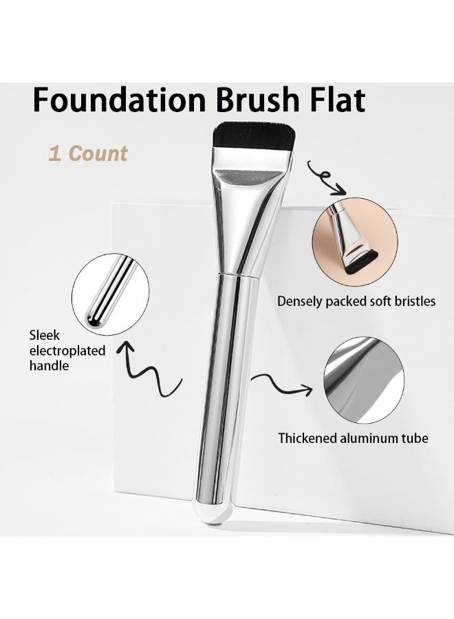 لوميا فرشاة مكياج،فرشاة كريم أساس مسطحة رفيعة للغاية، فرش مكياج للوجه لكريم الأساس السائل والكونسيلر والكريم والأقنعة، فرش ميك اب على شكل ملعقة، فرش ميكب شعيرات صناعية ناعمة عالية الكثافة، محمولة وسهلة التنظيف (فضي) - Image 2