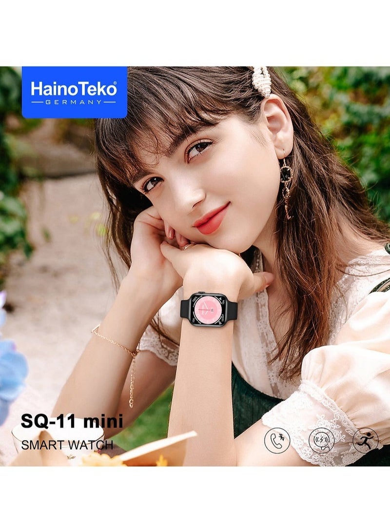 Haino Teko SQ11 Mini Smart Watch With Full Screen AMOLED Display Real Waterproof and 3 Pair Straps For Ladies and Gents Black - Image 3