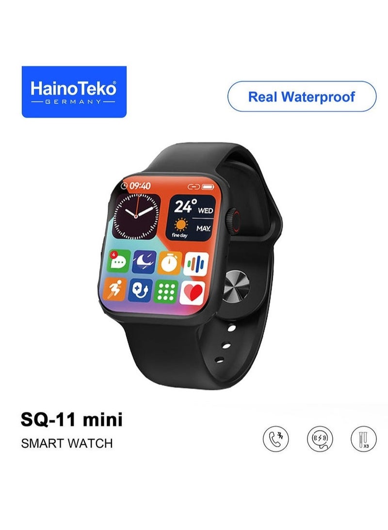 Haino Teko SQ11 Mini Smart Watch With Full Screen AMOLED Display Real Waterproof and 3 Pair Straps For Ladies and Gents Black - Image 5