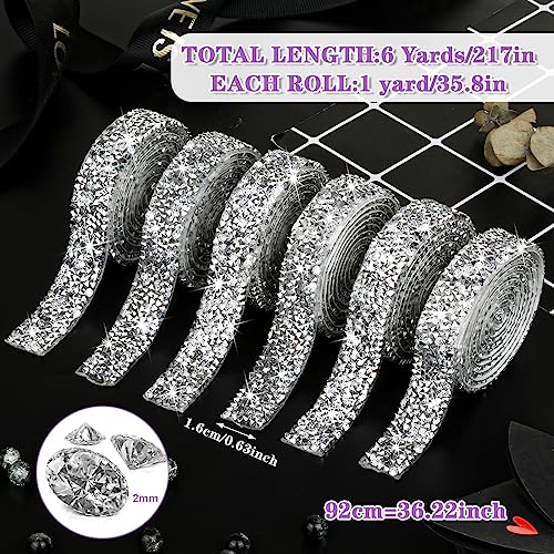 Tetutor 6 Rolls Self Adhesive Rhinestone Ribbons, Sliver Resin Rhinestone Strips, Diamond Crystal Rhinestone Ribbon Roll Stickers Glitter Bling Ribbons for Crafts Fabric Car - Image 2