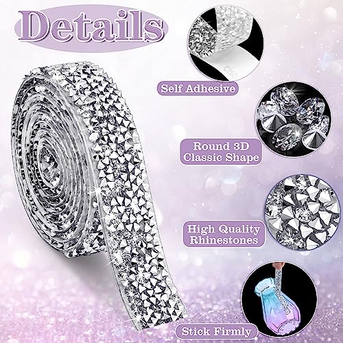 Tetutor 6 Rolls Self Adhesive Rhinestone Ribbons, Sliver Resin Rhinestone Strips, Diamond Crystal Rhinestone Ribbon Roll Stickers Glitter Bling Ribbons for Crafts Fabric Car - Image 3