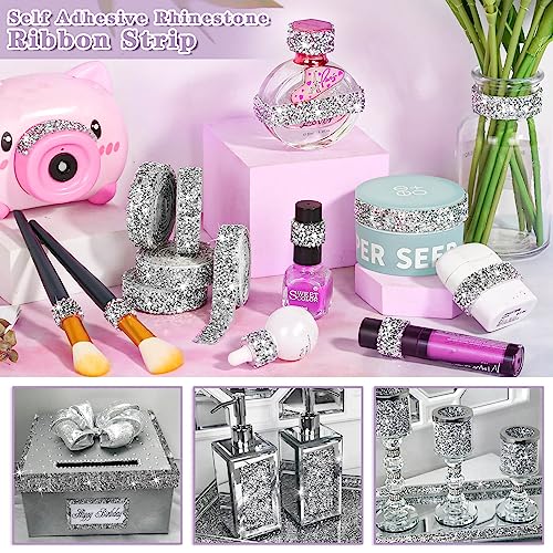Tetutor 6 Rolls Self Adhesive Rhinestone Ribbons, Sliver Resin Rhinestone Strips, Diamond Crystal Rhinestone Ribbon Roll Stickers Glitter Bling Ribbons for Crafts Fabric Car - Image 5