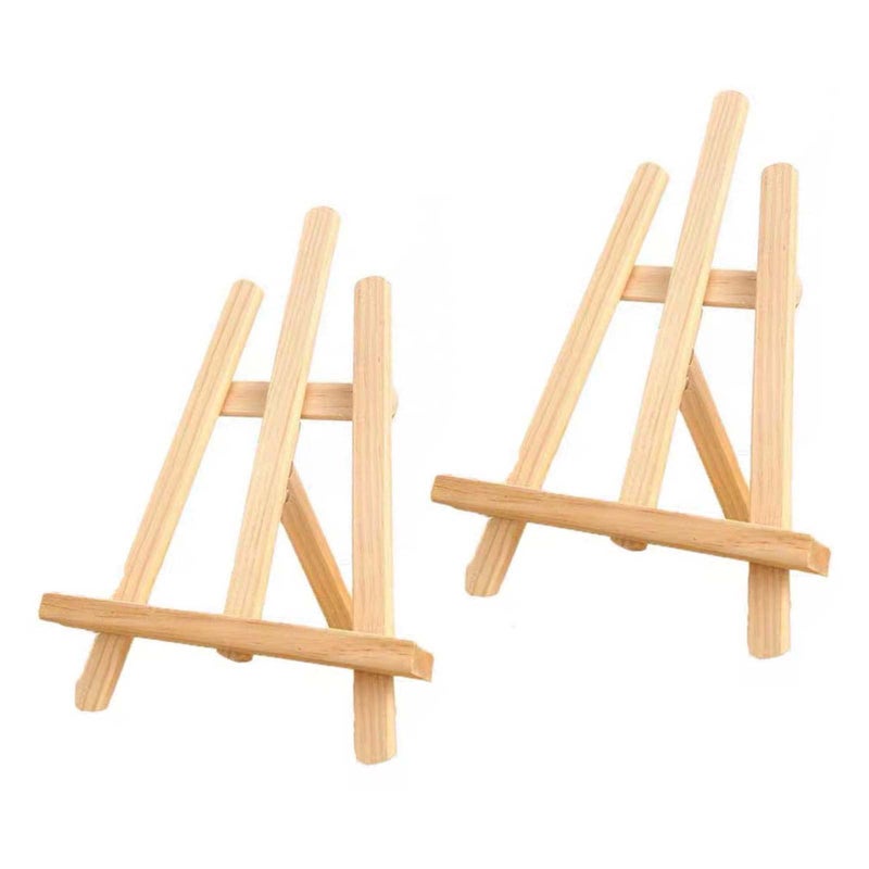 2Pcs Small Wooden Triangle Easels 27CM Tabletop Adjustable Artist Painting Easel Wooden Display Stand for Painting Card Calendar Drawing Weddings Craft Photos 21 x 27cm