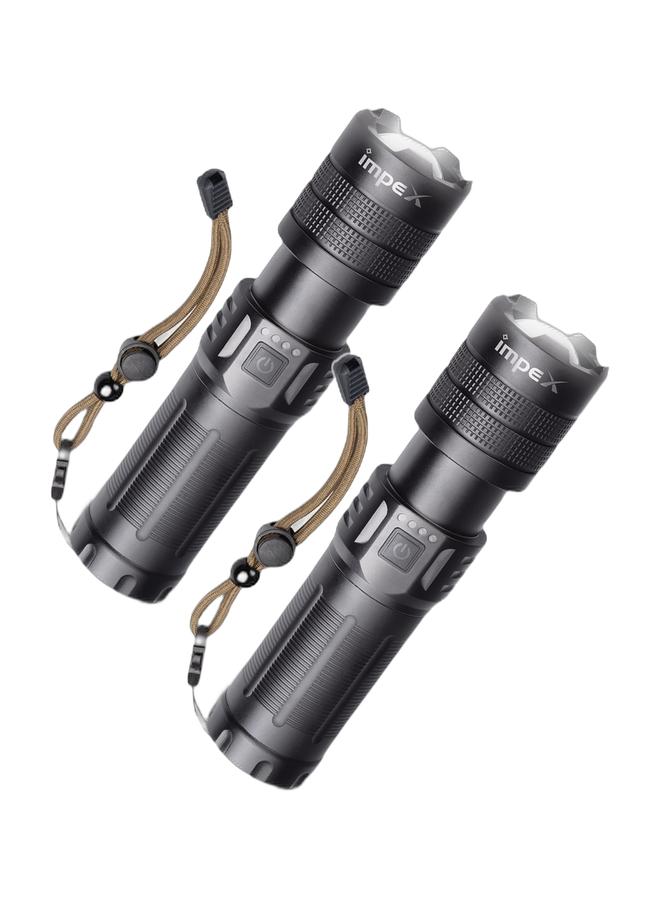 إمبكس 2 pcs كشاف LED قابل لإعادة الشحن مع وظيفة التكبير، فلاش ليزر 20 واط، 1000 لومين، تركيز قابل للتعديل، بطارية 6600 ملي أمبير، منفذ شحن Type-C، هيكل من الألمنيوم المقاوم للتآكل، ضمان سنتين، Hunter Z4 – أسود - Image 1