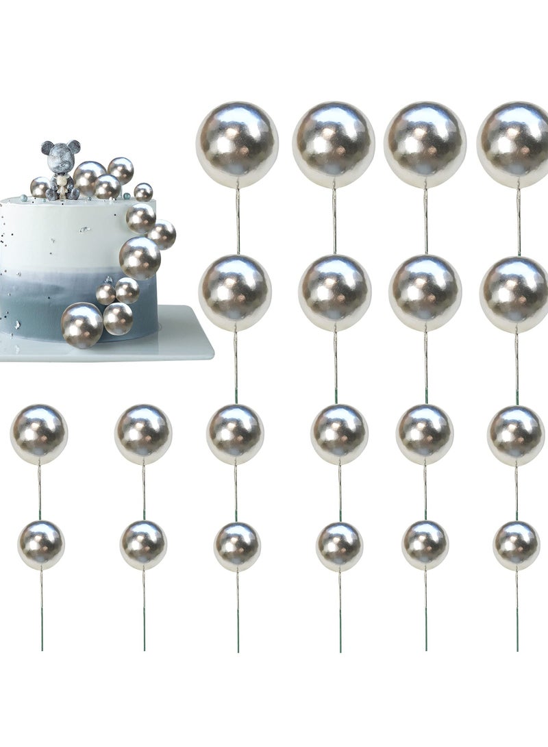 SYOSI Cake Decoration 20 PCS Mini Balloons Cake Topper Foam Ball Cupcake Topper Cake Picks (Silvery) - Image 1