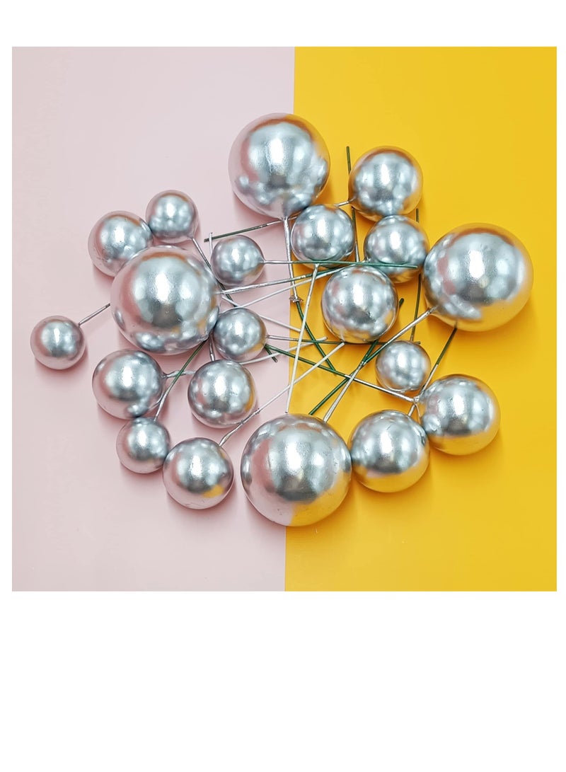 SYOSI Cake Decoration 20 PCS Mini Balloons Cake Topper Foam Ball Cupcake Topper Cake Picks (Silvery) - Image 4