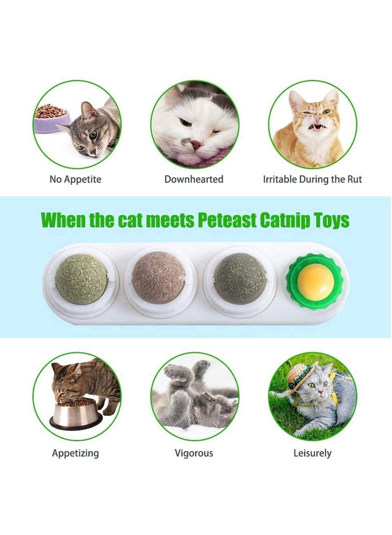 Catnip Ball Toy for Cat Licking Natural Edible Catnip Snacks Rotatable Licking Treats Stick-on Wall Toy for Cats Kitten Green - Image 4