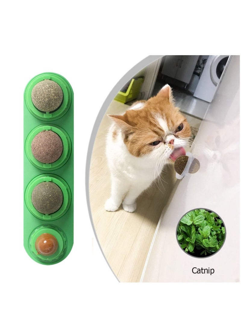 Catnip Ball Toy for Cat Licking Natural Edible Catnip Snacks Rotatable Licking Treats Stick-on Wall Toy for Cats Kitten Green - Image 1