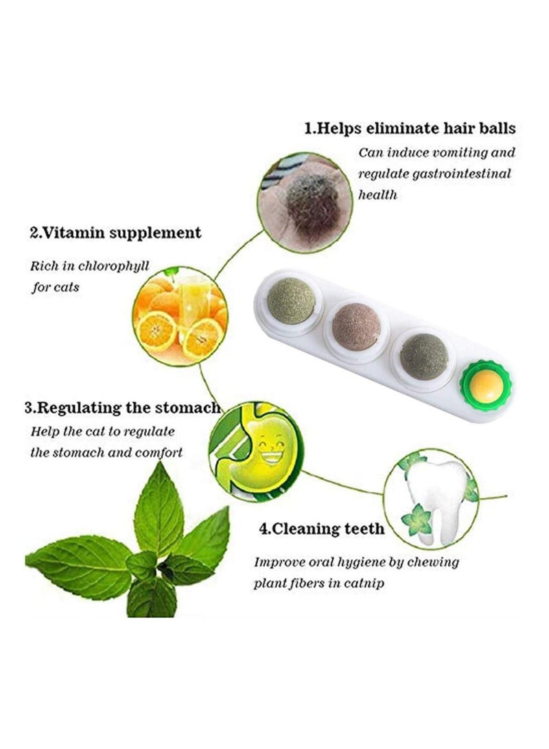 Catnip Ball Toy for Cat Licking Natural Edible Catnip Snacks Rotatable Licking Treats Stick-on Wall Toy for Cats Kitten Green - Image 3