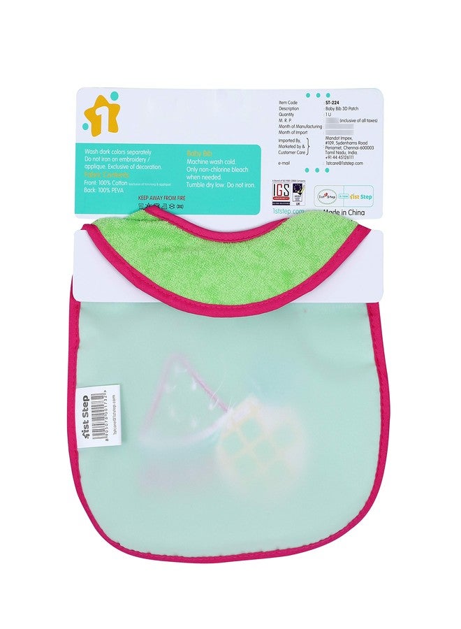 1st Step Newborn Baby Essential Colourful Cotton Bibs/Aprons with 3 D Patch & Waterproof Back (Green) - Image 5