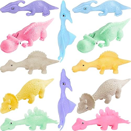 Jishi Dinosaur Toys for Kids Stocking Stuffers 12pcs Slingshot Dinosaur Finger Toys for Boys Party Favors Bulk Flying Sticky Dino Toys for Kids Ages 357 4812 Year Old Boys Girls Teens Gifts Game Prizes - Image 1