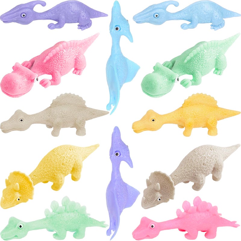 Jishi Dinosaur Toys for Kids Stocking Stuffers 12pcs Slingshot Dinosaur Finger Toys for Boys Party Favors Bulk Flying Sticky Dino Toys for Kids Ages 357 4812 Year Old Boys Girls Teens Gifts Game Prizes - Image 2