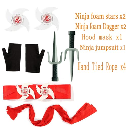SATKULL Ninja Costumes for Kids Muscle Ninja Costume with Ninjas Accessories Toys Best Children Gifts(Kids-L-8/9T Black) - Image 4