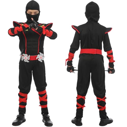 SATKULL Ninja Costumes for Kids Muscle Ninja Costume with Ninjas Accessories Toys Best Children Gifts(Kids-L-8/9T Black) - Image 3