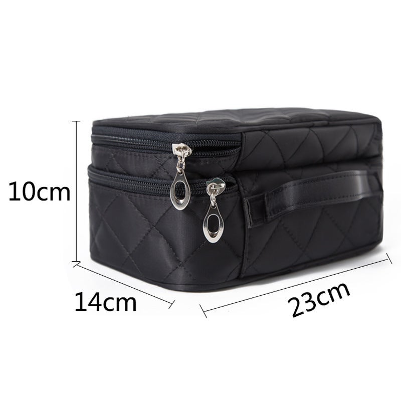Double Layer Makeup Bag: 9.25" X 3.93" X 5.51" Premium Nylon With Anti-rust Zipper - Detachable Mirror & 5 Brush Slots Makeup Organizer for Women Travel, Home Beauty Storage - Image 3