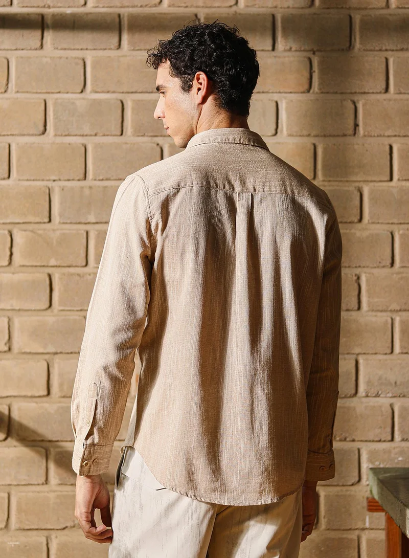 CAHOOT  Men's Sand Beige Thread-Jacquard Shirt for Men | Best Price UAE