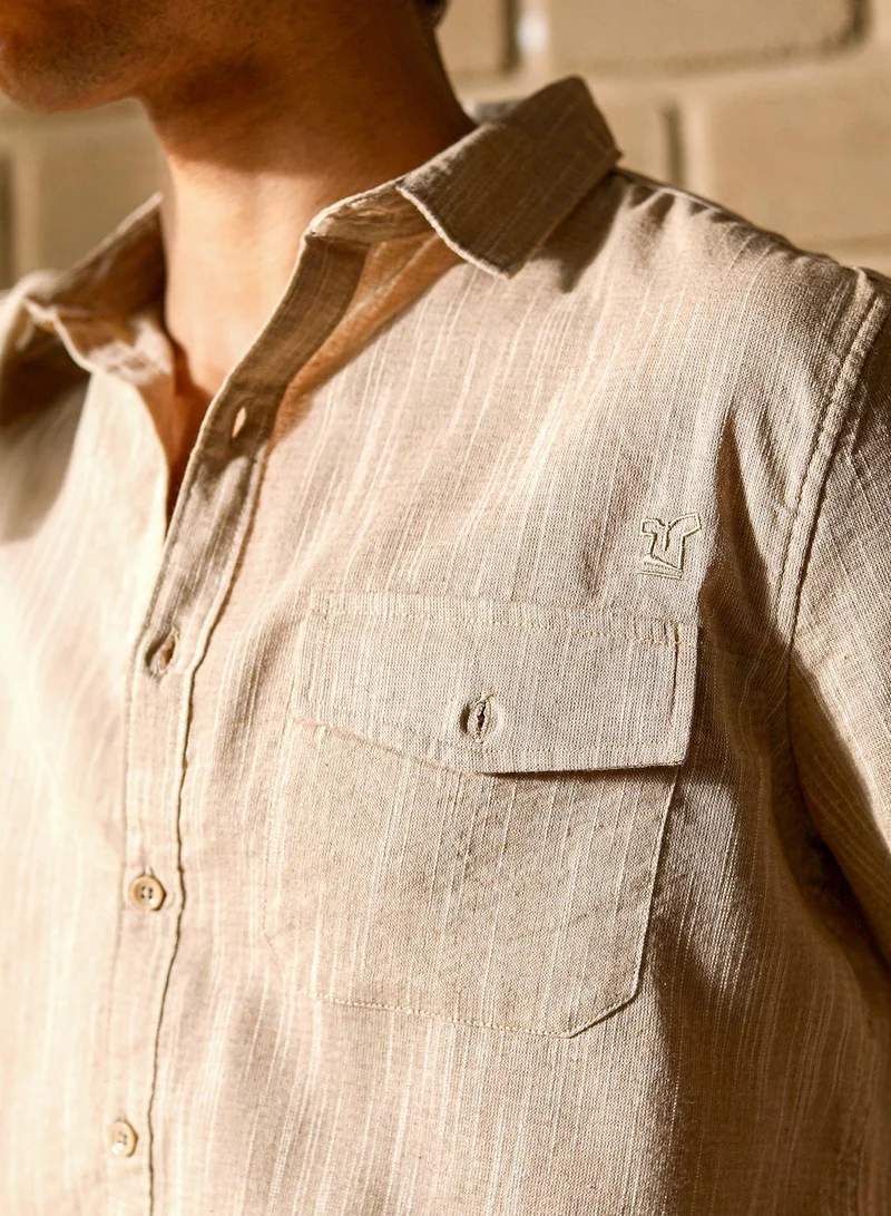 CAHOOT  Men's Sand Beige Thread-Jacquard Shirt for Men | Best Price UAE