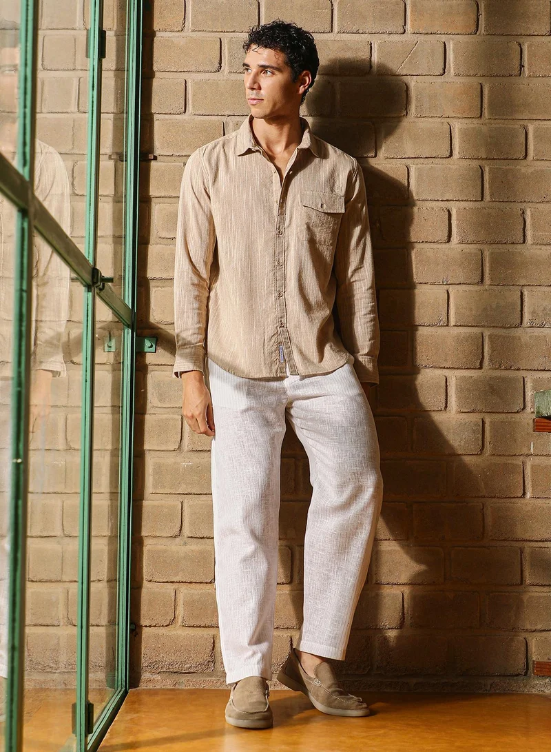 CAHOOT  Men's Sand Beige Thread-Jacquard Shirt for Men | Best Price UAE