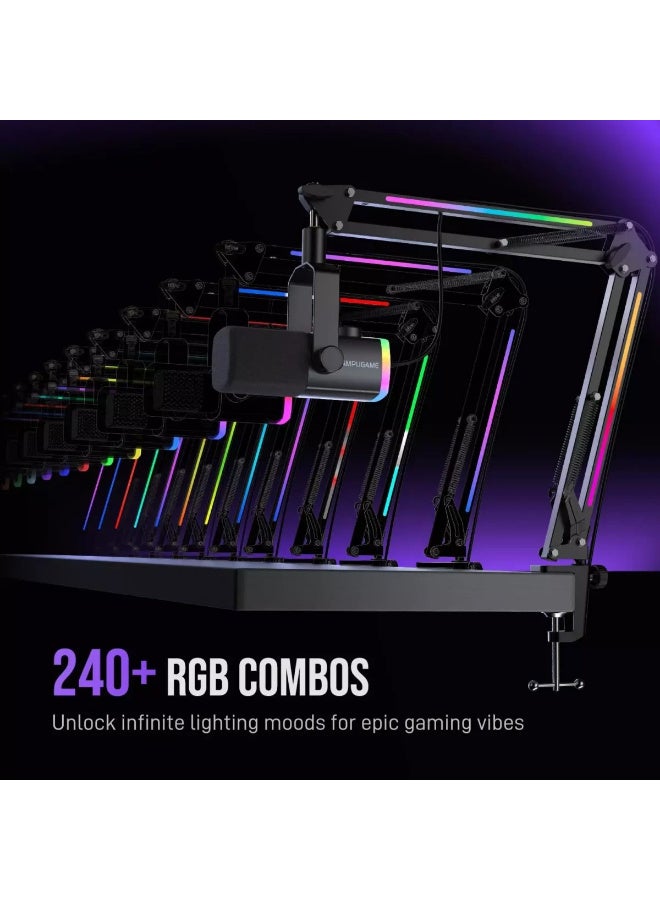 FIFINE AmpliGame AM8PROT USB/XLR Dynamic Gaming Microphone Kit with RGB Boom Arm, Black - Image 3