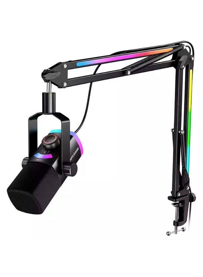 FIFINE AmpliGame AM8PROT USB/XLR Dynamic Gaming Microphone Kit with RGB Boom Arm, Black - Image 1