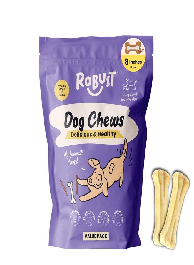 Robust Long Lasting All-Natural Dog Chew Bones - 8 inches (4 Units) | Premium Compressed Rawhide Chews for Small, Medium & Large Dogs | Healthy & Digestible Rawhide Bones to Improve Oral Health - Image 1