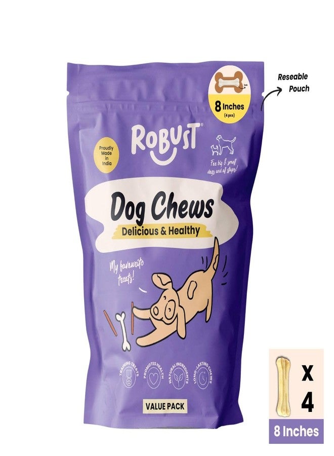 Robust Long Lasting All-Natural Dog Chew Bones - 8 inches (4 Units) | Premium Compressed Rawhide Chews for Small, Medium & Large Dogs | Healthy & Digestible Rawhide Bones to Improve Oral Health - Image 2