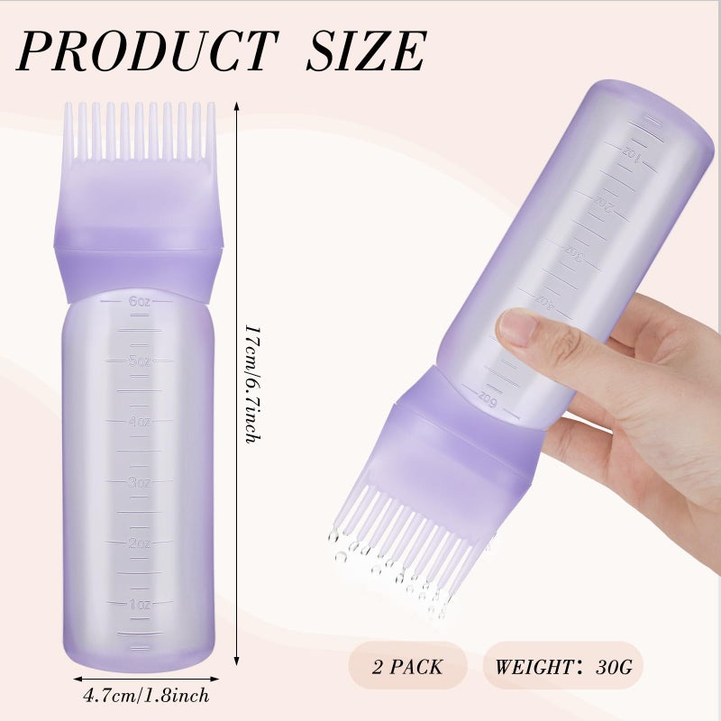 Pimoys Root Comb Applicator Bottle 6 Ounce Hair Oil Applicator 2 Pack Applicator Bottle for Hair Dye Bottle Applicator Brush with Graduated Scale, Purple - Image 2