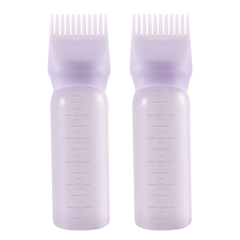 Pimoys Root Comb Applicator Bottle 6 Ounce Hair Oil Applicator 2 Pack Applicator Bottle for Hair Dye Bottle Applicator Brush with Graduated Scale, Purple - Image 1